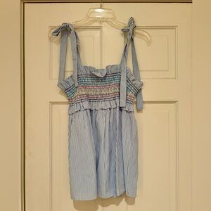 Tuckernuck Blue Striped Top with tie straps and rainbow stitching